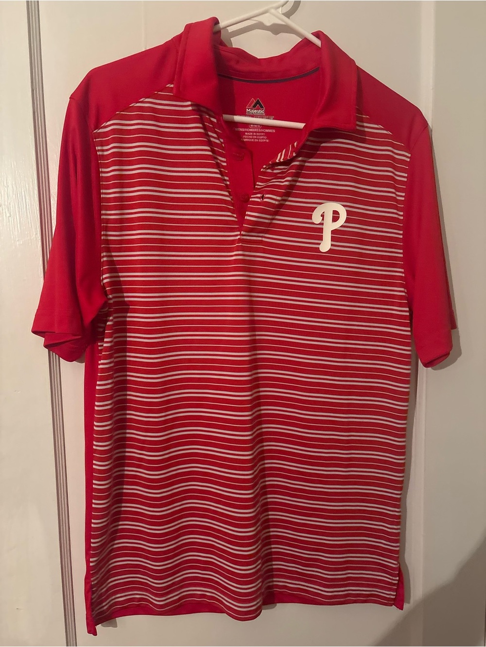 Men's Red Striped Polo Shirt with Team 'P' Logo
